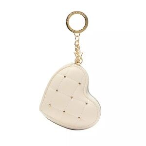 Victoria’s Secret Beige Studded Heart Zip Pouch Keychain NWT